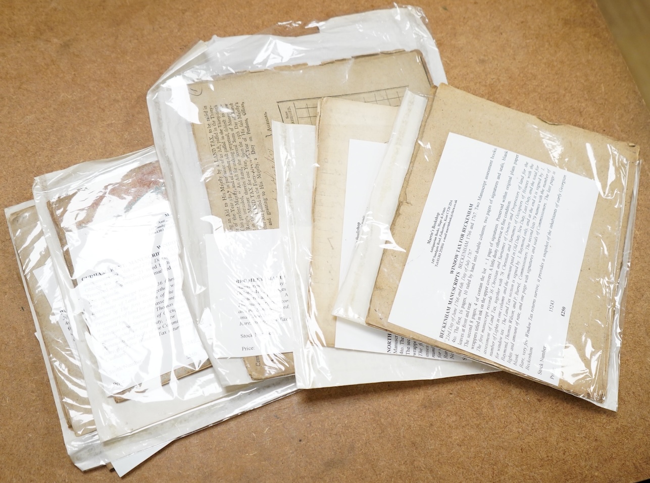 Kent 18th Century Taxation - Beckenham Land Tax Assessment book, 1766: contemp. wrappers (sewn), 8vo. ms. cover title, 8pp. ms. headed and ruled in 6 columns with full ms. infill details (approx. 75 occupiers named), sig